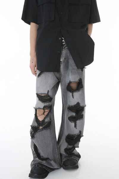 Distressed Wide Leg Jeans with Pockets - Damned Threads